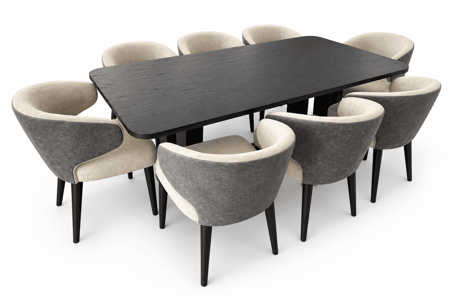 Silla luna gris y blanca y mesa